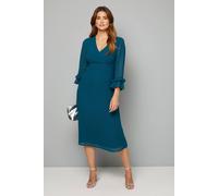 Wallis Women's Flute Sleeve Midi Dress in Emerald | Size: 8 Wallis Emerald 8