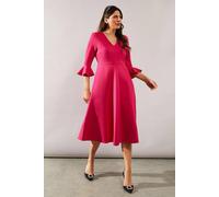 Wallis Women's Flute Sleeve Ponte Midi Dress in Pink | Size: 14 Wallis Pink 14