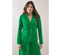 Wallis Women's Four Pocket Button Through Blazer in Green | Size: 14 Wallis Green 14