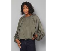 Wallis Women's Gathered Puff Hem Blouse in Khaki | Size: 16 Wallis Khaki 16