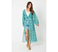 Wallis Women's Geo Print Mirror Detail Kimono in Turquoise | Size: Small