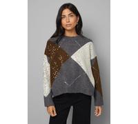 Wallis Women's Grey Oversized Argyle Jumper | Size: Large Wallis Grey L