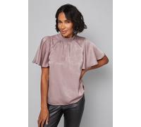 Wallis Women's Hammered Satin Shirred Neck Blouse in Mauve | Size: 14 Wallis Mauve 14