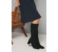 Wallis Women's Hawthorn Faux Suede Covered Buckle Detail Square Toe Medium Block Heel Knee Boots in Natural Black | Size: 7 Wallis Natural Black 7