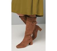 Wallis Women's Hawthorn Faux Suede Covered Buckle Detail Square Toe Medium Block Heel Knee Boots in Taupe | Size: 6 Wallis Taupe 6