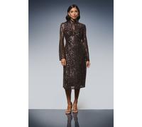 Wallis Women's High Neck Sequin Midi Dress in Black | Size: 14 Wallis Black 14