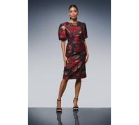 Wallis Women's Jacquard Floral Volume Sleeve Midi Dress in Red | Size: 20 Wallis Red 20