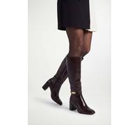 Wallis Women's Joy Faux Leather Metal Trim High Block Heel High Leg Boots in Brown | Size: 5 Wallis Brown 5