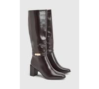 Wallis Women's Joy Faux Leather Metal Trim High Block Heel High Leg Boots in Brown | Size: 8 Wallis Brown 8