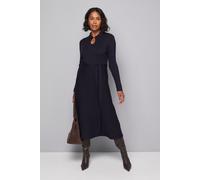Wallis Women's Keyhole Collared Belted Knitted Midi Dress in Navy | Size: XL Wallis Navy XL