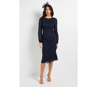 Wallis Women's Lace Chiffon Cowl Back Pencil Dress in Navy | Size: 10 Wallis Navy 10