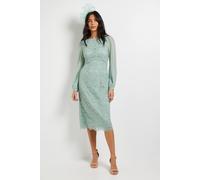 Wallis Women's Lace Chiffon Cowl Back Pencil Dress in Sage | Size: 14 Wallis Sage 14