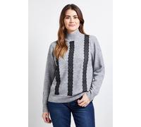 Wallis Women's Lace Detail Crew Neck Jumper in Grey | Size: Large Wallis Grey L