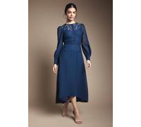 Wallis Women's Lace Insert Chiffon Midi Dress in Navy | Size: 18 Wallis Navy 18