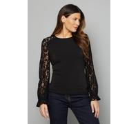Wallis Women's Lace Sleeve Jersey Top in Black | Size: 14 Wallis Black 14