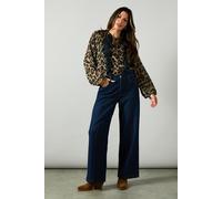 Wallis Women's Leopard Asymmetric Ruffle Blouse in Black | Size: 16 Wallis Black 16