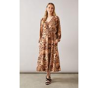 Wallis Women's Leopard Jersey Midi Dress in Natural | Size: 14 Wallis Natural 14