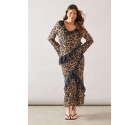 Wallis Women's Leopard Mixed Print Ruffle Midi Dress in Black | Size: 18 Wallis Black 18