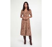 Wallis Women's Leopard Print Jersey Puff Sleeve Midi dress in Brown | Size: 10 Wallis Brown 10