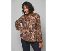 Wallis Women's Leopard Print Tie Neck Blouse in Brown | Size: 18 Wallis Brown 18