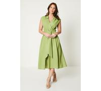 Wallis Women's Linen Blend Belted Midi Dress in Chartreuse | Size: 10 Wallis Chartreuse 10