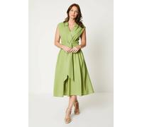 Wallis Women's Linen Blend Belted Midi Dress in Chartreuse | Size: 16 Wallis Chartreuse 16