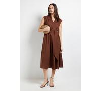 Wallis Women's Linen Blend Belted Midi Dress in Chocolate | Size: 18 Wallis Chocolate 18