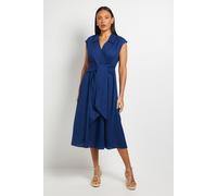 Wallis Women's Linen Blend Belted Midi Dress in Navy | Size: 14 Wallis Navy 14