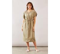 Wallis Women's Linen Mix Button Drawstring Midi Dress in Khaki | Size: 12 Wallis Khaki 12