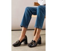 Wallis Women's Lucie Faux Patent Leather Snaffle Detail Mid Block Heel Loafers in True Black | Size: 3 Wallis True Black 3