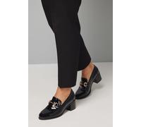 Wallis Women's Lydia Faux Patent Leather Snaffle Trim Medium Block Heeled Loafers in True Black | Size: 4 Wallis True Black 4