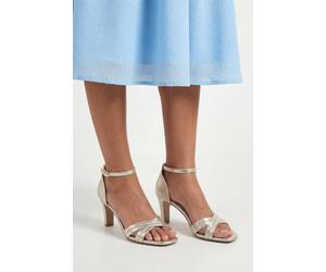 Wallis Women's Maria Metallic Mixed Material Cross Strap High Block Heeled Sandals in Gold | Size: 8 Wallis Gold 8