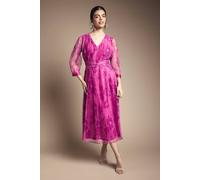 Wallis Women's Mesh Pleated Twist Waist Midi Dress in Pink | Size: 14 Wallis Pink 14