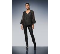Wallis Women's Metallic Flute Sleeve Top in Black | Size: 12 Wallis Black 12