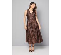 Wallis Women's Metallic Jacquard Belted Midi Dress in Chocolate | Size: 18 Wallis Chocolate 18