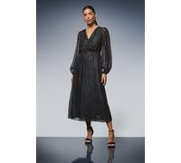 Wallis Women's Metallic Spot Midi Dress in Black | Size: 12 Wallis Black 12