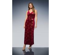 Wallis Women's Metallic Velvet Ruched Maxi Dress in Red | Size: 14 Wallis Red 14