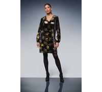 Wallis Women's Metallic Velvet V Neck Shift Dress in Black | Size: 16 Wallis Black 16