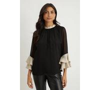 Wallis Womens Midi Shift Dress Black Long Sleeve Chic Keyhole Detail