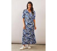 Wallis Women's Mixed Leopard Print Ruched Midi Dress in Blue | Size: 10 Wallis Blue 10