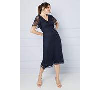 Wallis Women's Occasion Cornelli V Neck Dobby Midi Dress in Navy | Size: Small Wallis Navy S