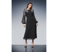 Wallis Women's Occasion Dobby Embellished Cowl Midi Dress in Black | Size: 16 Wallis Black 16