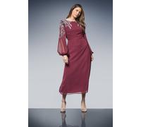 Wallis Women's Occasion Dobby Embellished Cowl Midi Dress in Burgundy | Size: 18 Wallis Burgundy 18