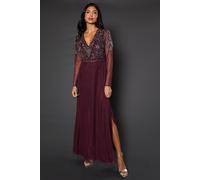 Wallis Women's Occasion Embellished Sequin Mesh Maxi Dress in Wine | Size: 14 Wallis Wine 14