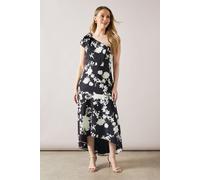 Wallis Women's Occasion Floral One Shoulder Twill Maxi Dress in Mono | Size: 16 Wallis Mono 16