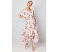 Wallis Women's Occasion Floral Print Ruffle Midi Dress in Blush | Size: 12 Wallis Blush 12