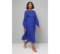 Wallis Women's Occasion Lace Insert Pleated Midi Dress in Dark Blue | Size: 16 Wallis Dark Blue 16