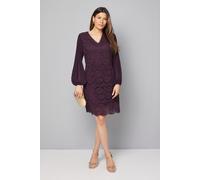 Wallis Women's Occasion Lace Pleat Sleeve Shift Dress in Plum | Size: 18 Wallis Plum 18