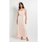 Wallis Women's Occasion Satin & Mesh Overlay Maxi Dress in Blush | Size: 16 Wallis Blush 16