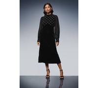 Wallis Women's Occasion Velvet Embellished Midi Dress in Black | Size: 14 Wallis Black 14